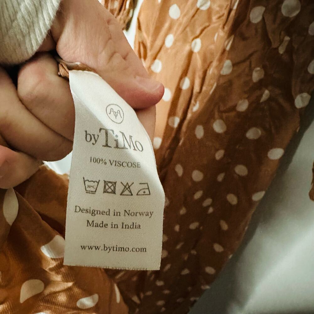 byTiMo Polka Dot Tan White Hourglass V-Neckline Long Sleeve Midi Dress Size S - Picture 13 of 13